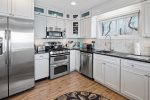 Stainless steel appliances and ample counter space make meal prep a breeze